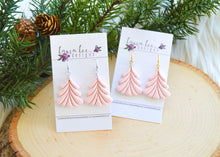 Elegant Christmas Tree Clay Earrings || Pink Embossed || Made to Order