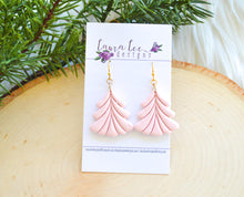 Elegant Christmas Tree Clay Earrings || Pink Embossed || Made to Order