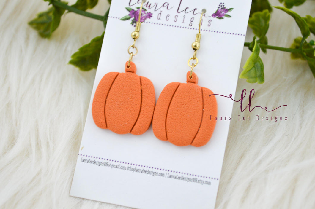 Fat Pumpkins Clay Earrings || Orange