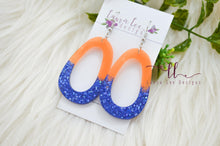 Fat Teardrop Resin Earrings || Orange and Blue Glitter