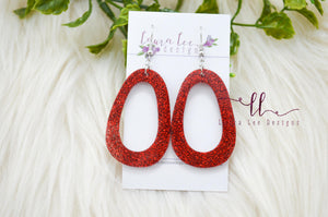 Fat Teardrop Resin Earrings || Red Glitter