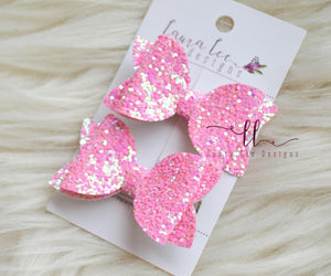 Pippy Style Pigtail Bow Set || Flamingo Pink Glitter