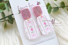 Skinny Hope Clay Earrings || Floral and Bows with Pink Glitter