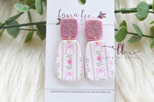 Skinny Hope Clay Earrings || Floral and Bows with Pink Glitter