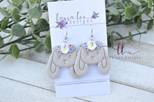 Bunny Clay Earrings || Tan Bunnies with Flower Crowns || Made to Order