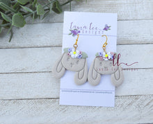 Bunny Clay Earrings || Tan Bunnies with Flower Crowns || Made to Order