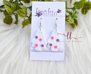 Ghost Clay Earrings || White with Flowers