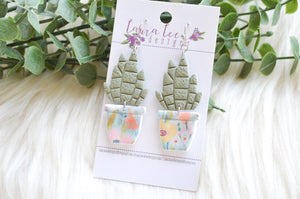 Plant Clay Earrings || Floral Pot