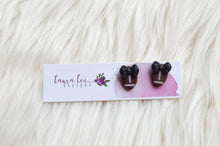 Clay Stud Earrings || Football with Bows || You Choose Bow Color || Made to Order