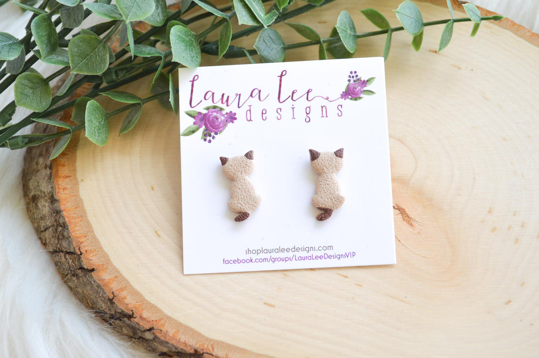 Cat Clay Stud Earrings || Siamese || Made to Order
