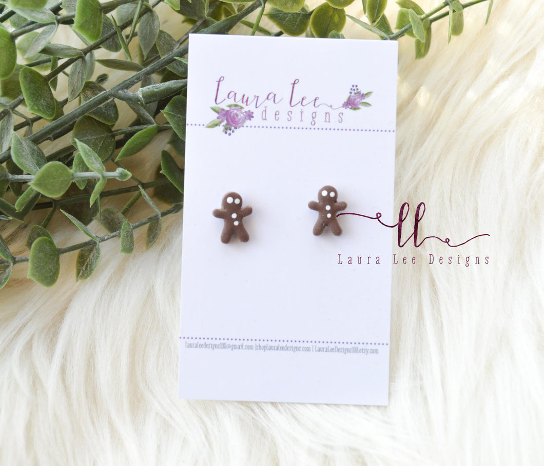 Clay Stud Earrings || Gingerbread Man