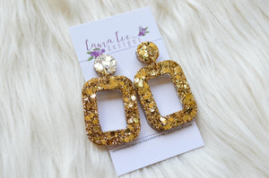Rounded Rectangle Resin Earrings || Gold Glitter