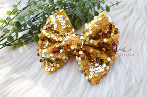 Large Julia Bow Style Bow || Gold Sequins || CLIP ONLY