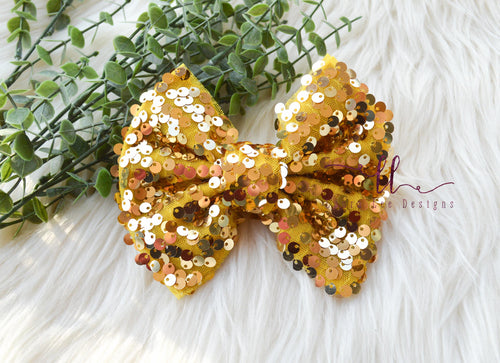 Large Julia Bow Style Bow || Gold Sequins || CLIP ONLY