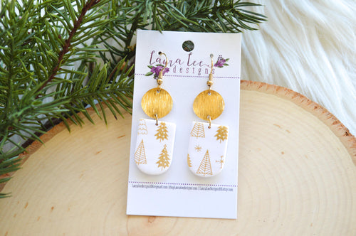 Aspen Clay Earrings || Gold and White Christmas Trees