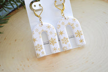 Nova Large Arch Clay Earrings || White and Gold Snowflakes || Made to Order