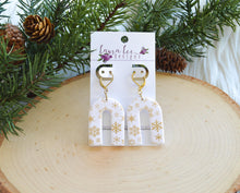 Nova Large Arch Clay Earrings || White and Gold Snowflakes || Made to Order