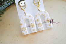 Nova Large Arch Clay Earrings || White and Gold Snowflakes || Made to Order