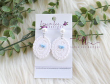 Oval Clay Earrings || Goose with Blue Bow || Made to Order