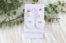 Oval Clay Earrings || Goose with Blue Bow || Made to Order