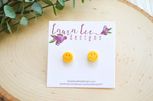 10mm Clay Stud Earrings || Happy || You Choose Color || Made to Order