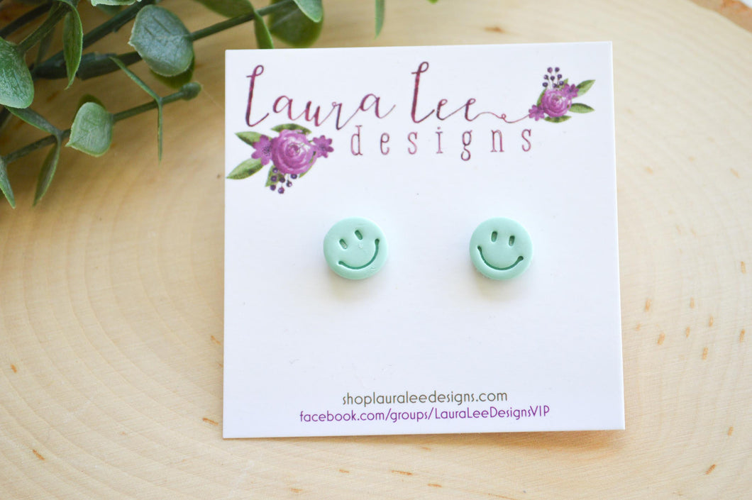 10mm Clay Stud Earrings || Happy || You Choose Color || Made to Order