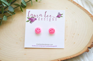 10mm Clay Stud Earrings || Happy || You Choose Color || Made to Order