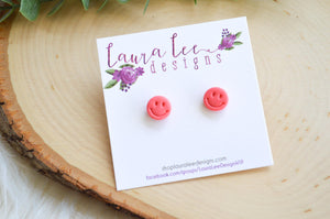 10mm Clay Stud Earrings || Happy || You Choose Color || Made to Order