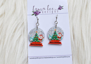 Snow Globe Acrylic Earrings || Holographic Scene