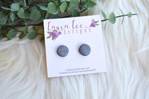 Round Clay Stud Earrings || Dark Gray Holographic Glitter