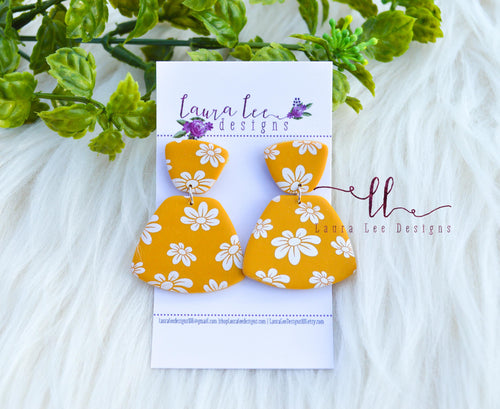 Hope Clay Earrings || Mustard Yellow and White
