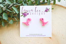 Dinosaur Clay Stud Earrings || Hot Pink T-Rex || Made to Order