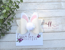 Izzy Style Bunny Bow || Off White with Light Pink Glitter Ears