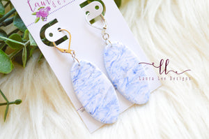 Jackie Oval Clay Earrings || Blue and White Marble