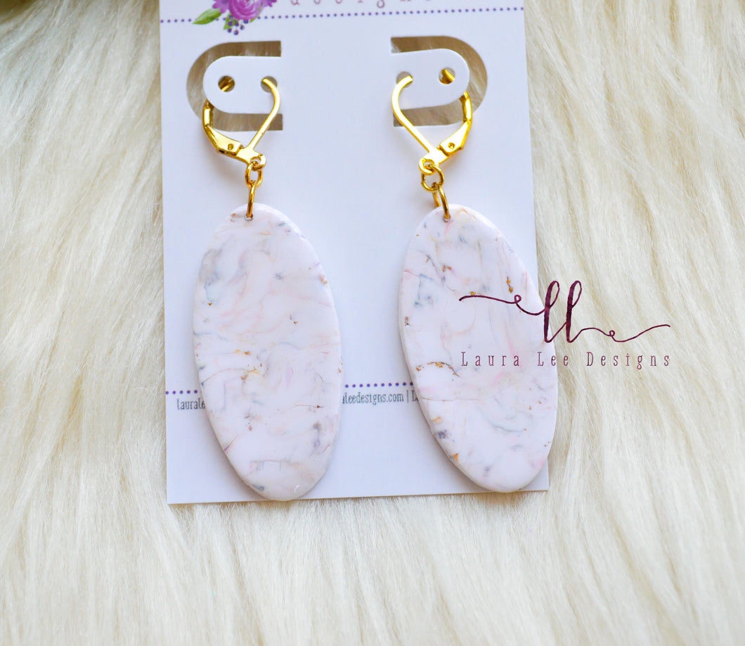 Jackie Oval Clay Earrings || Marble Swirl