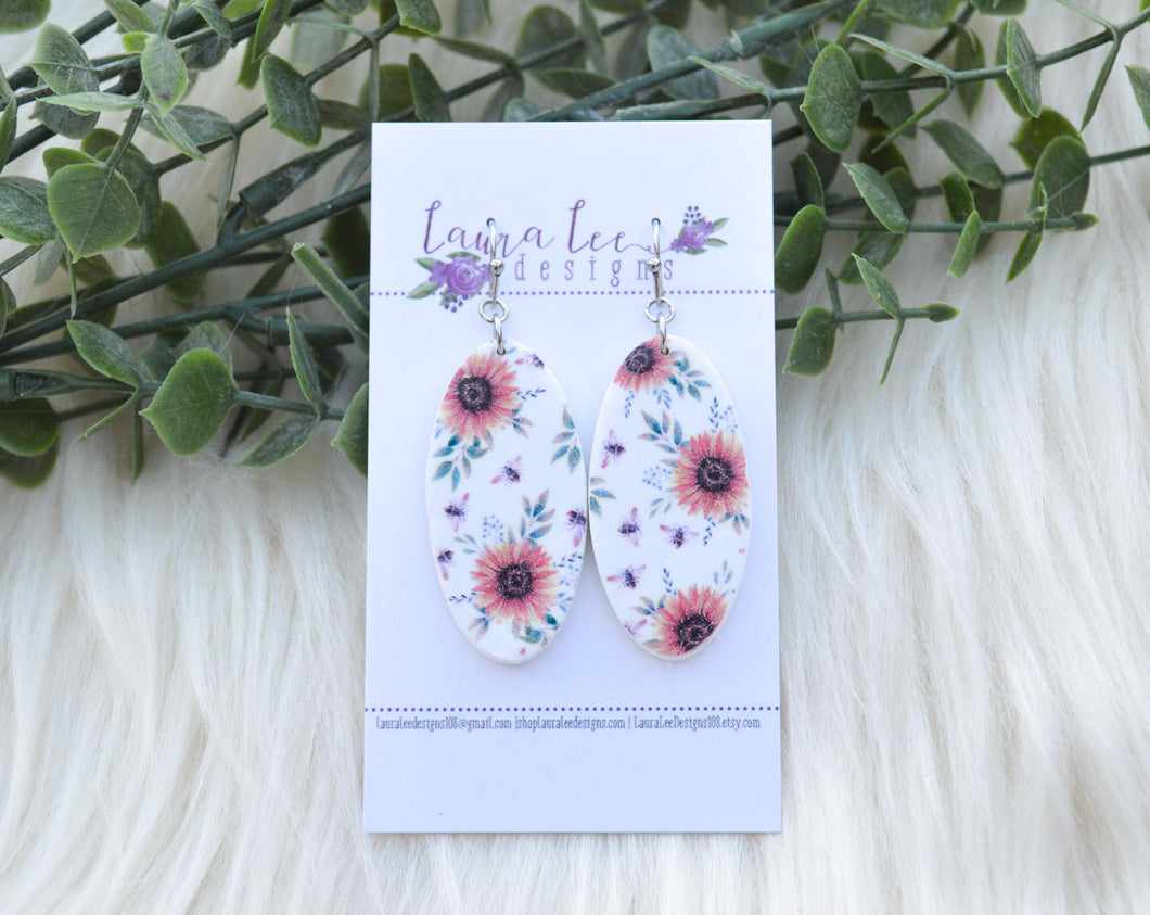 Jackie Oval Clay Earrings || Sunflowers and Bees