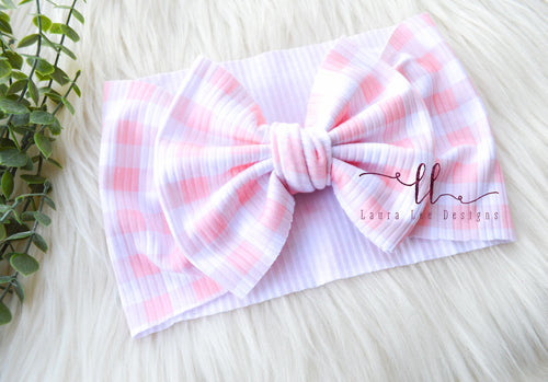 Large Julia Bow Headwrap || Pink Gingham