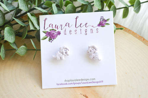 Dinosaur Clay Stud Earrings || Lavender Triceratops || Made to Order