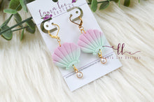 Seashell Clay Earrings || Pink and Mint