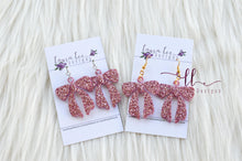 Resin Bow Earrings || Light Pink Glitter || READY TO SHIP | Choose Gold or Silver Finish
