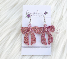 Resin Bow Earrings || Light Pink Glitter || READY TO SHIP | Choose Gold or Silver Finish