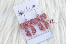 Resin Bow Earrings || Light Pink Glitter || READY TO SHIP | Choose Gold or Silver Finish