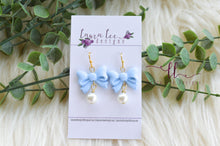 Bow Clay Earrings || Light Blue with Pearls || Made to Order