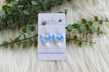 Bow Clay Earrings || Light Blue with Pearls || Made to Order