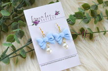 Bow Clay Earrings || Light Blue with Pearls || Made to Order