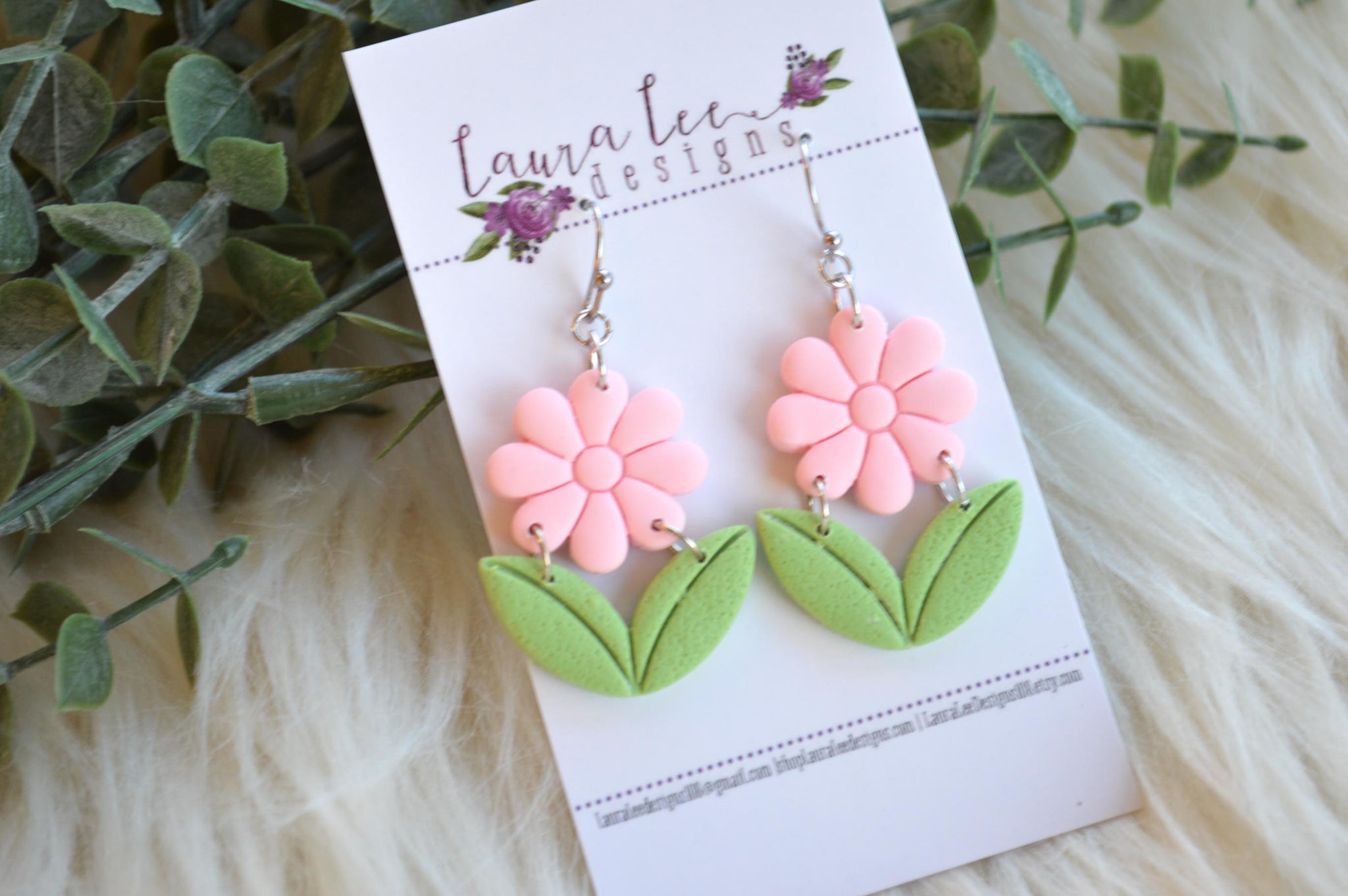 Handmade Cute Delicate Flower Daisy Pattern Pink Pale Colors Polymer Clay  Earring Dangle Sets Women Jewelry
