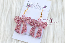 Resin Bow Earrings || Light Pink Glitter || READY TO SHIP | Choose Gold or Silver Finish