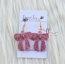 Resin Bow Earrings || Light Pink Glitter || READY TO SHIP | Choose Gold or Silver Finish