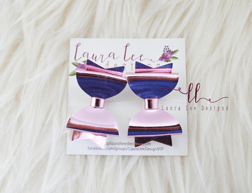 Teeny Sabrina Piggy Bow Set || Light Pink Mirror Vegan Leather