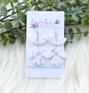 Lola Style Clay Earrings || Pink, Blue, and White Marble